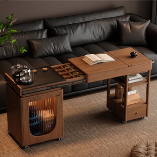 森活岛实木茶几客厅家用可移动茶桌书桌自动烧水壶一体阳台小茶台