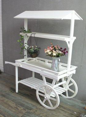 田园木质花车花架置物架花店橱窗装饰陈列展架多功能复古推车摆件