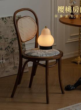 樱桃房间20号椅法式实木藤编餐椅复古现代餐厅椅子ton中古书桌椅