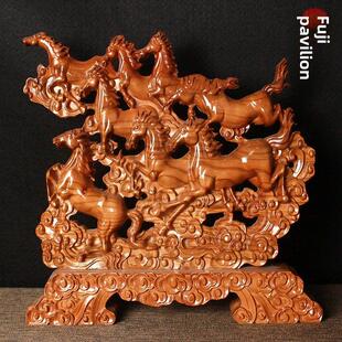 采购产品桃木马饰品，木雕，八孔和男风格画，成功立即，木制客厅