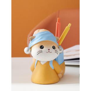可爱的猫笔筒装饰办公室工作站桌面装饰学生实用存储生日礼物的女