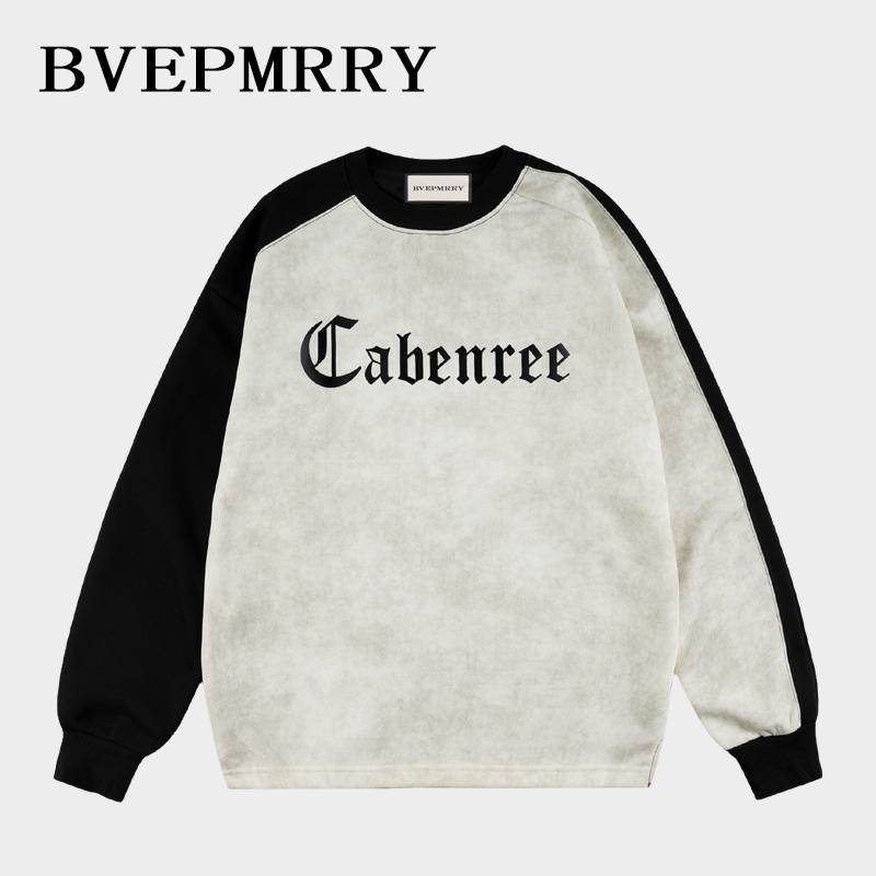 BVEPMRRY美式潮牌撞色拼接复古高街秋冬加绒加厚扎染套头卫衣