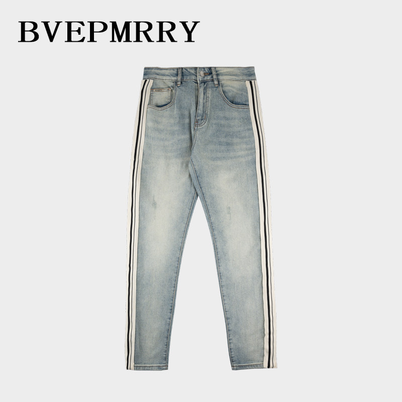 BVEPMRRY2025春季上新美式复古长裤做旧条纹直筒修身男款牛仔裤