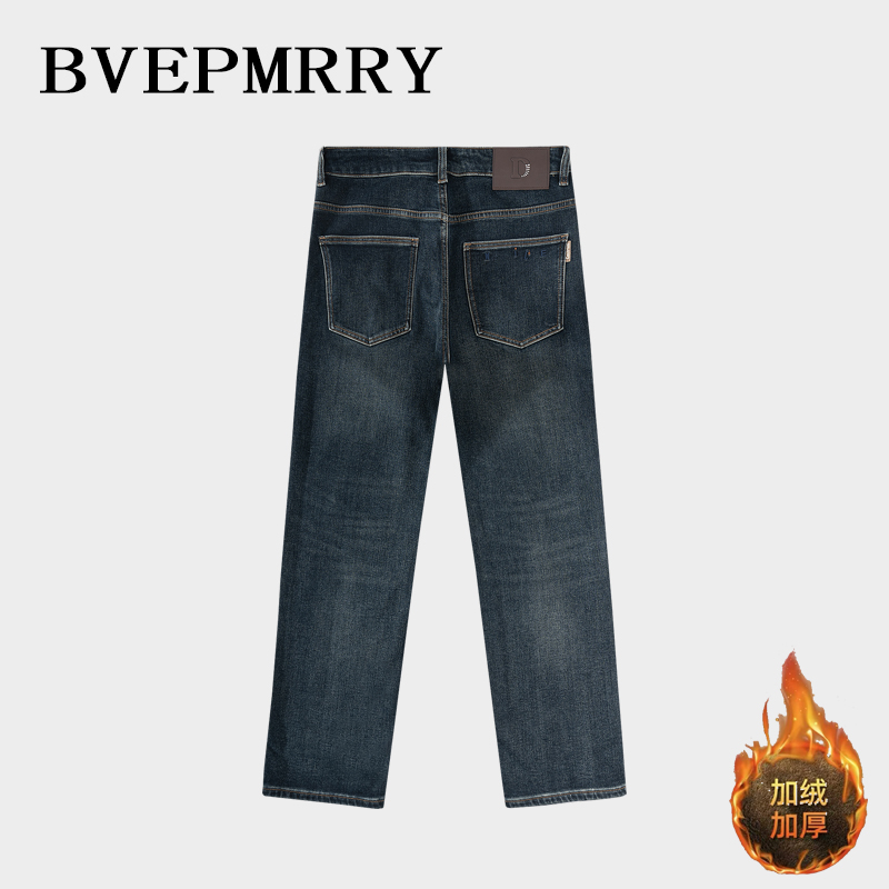 BVEPMRRY厚款加绒直筒牛仔裤