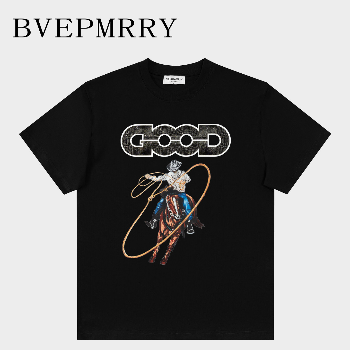 BVEPMRRY西部牛仔烫钻T恤男