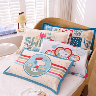 史努比全棉纱布儿童枕头枕套2025新款纯棉卡通可爱婴儿专用枕芯套