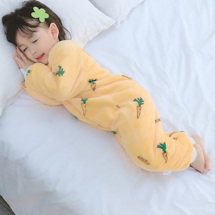 儿童连体睡衣宝宝秋冬季加绒加厚法兰绒家居服珊R瑚绒爬服婴儿睡