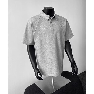 大码300斤f美式正肩polo衫短袖t恤男夏季拼接翻领衬衫重磅硬挺上