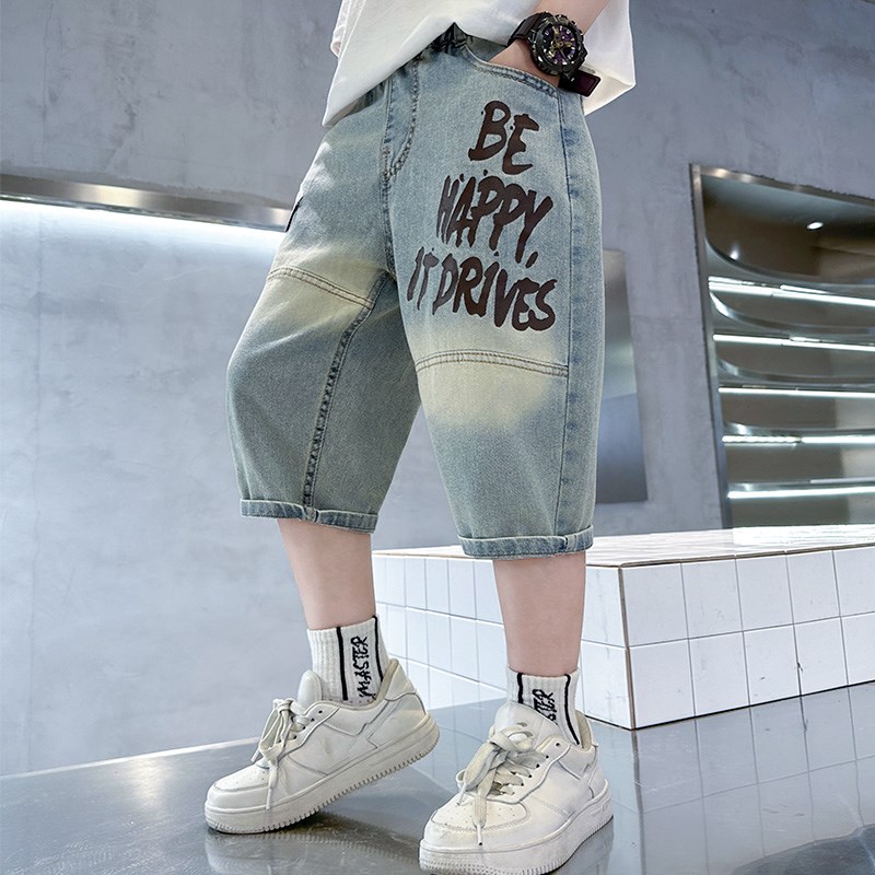 童装男童软牛仔h五分短裤儿童裤子2024夏季新款帅气中大童夏装中