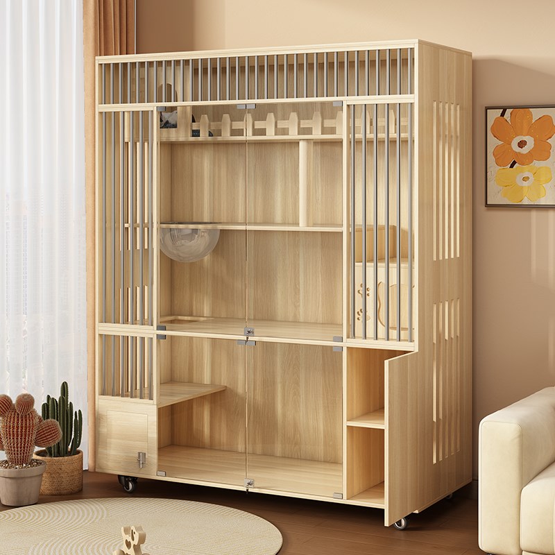 实木猫别墅亚克力家用猫笼舍屋防水柜室内定制R房子大型窝厕所一