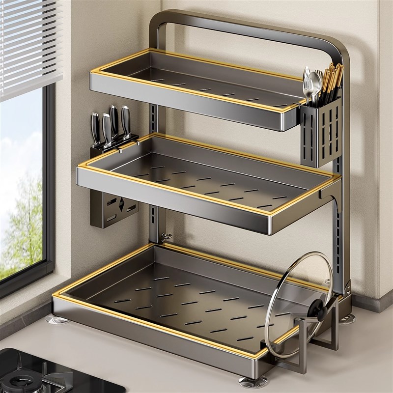 枪灰免安装厨房调料置物架多功能调味刀架筷子P用品台面多层收纳