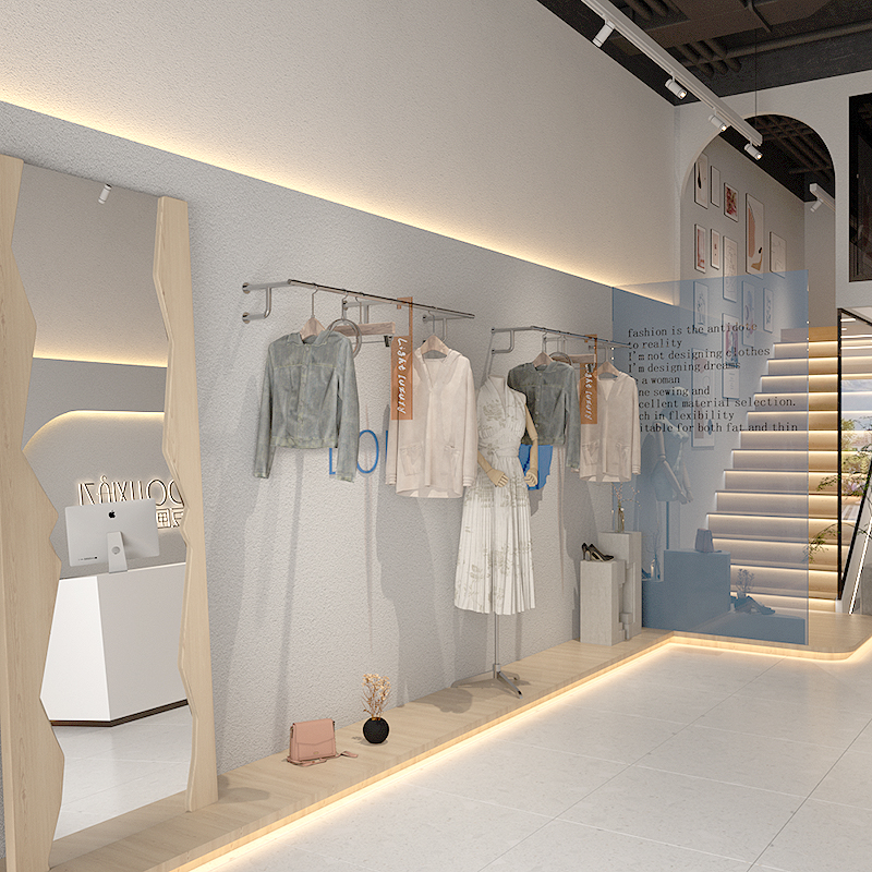 女装店货架展示架上墙壁挂式不z锈钢挂衣架子服装店专用男装陈列