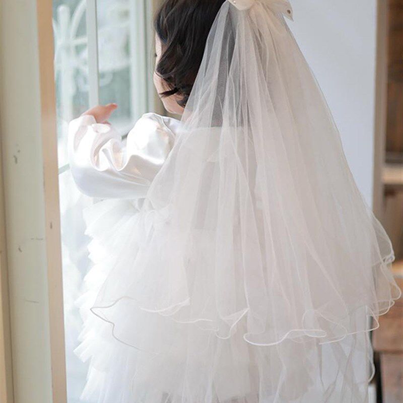 女宝宝周岁生日抓周礼服花童白色婚纱F连衣裙女童长袖蓬蓬裙新款