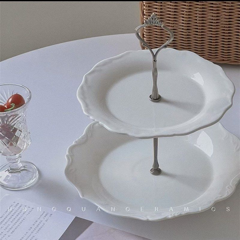 白色陶瓷多层蛋糕架子甜品w台展示架茶歇摆台下午茶点心架糖果盘