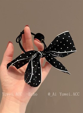 波点蝴蝶结绒球发绳法式r黑色百搭扎马尾皮筋头绳发饰秋冬新款发