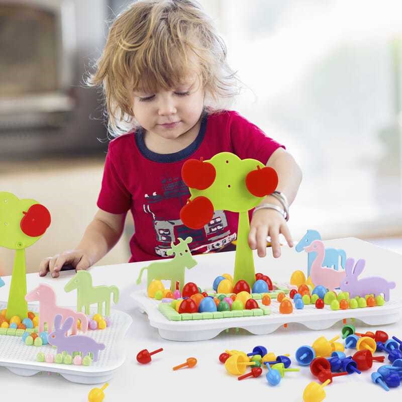 儿童蘑菇钉乐拼图画板男孩女宝宝益智力玩具1I-2-3周岁4-5-6-7岁