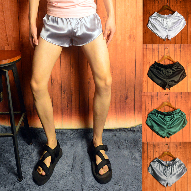 高档丝质家居短裤男薄款 性感三分裤光K料绸缎透气宽松阿罗裤睡裤