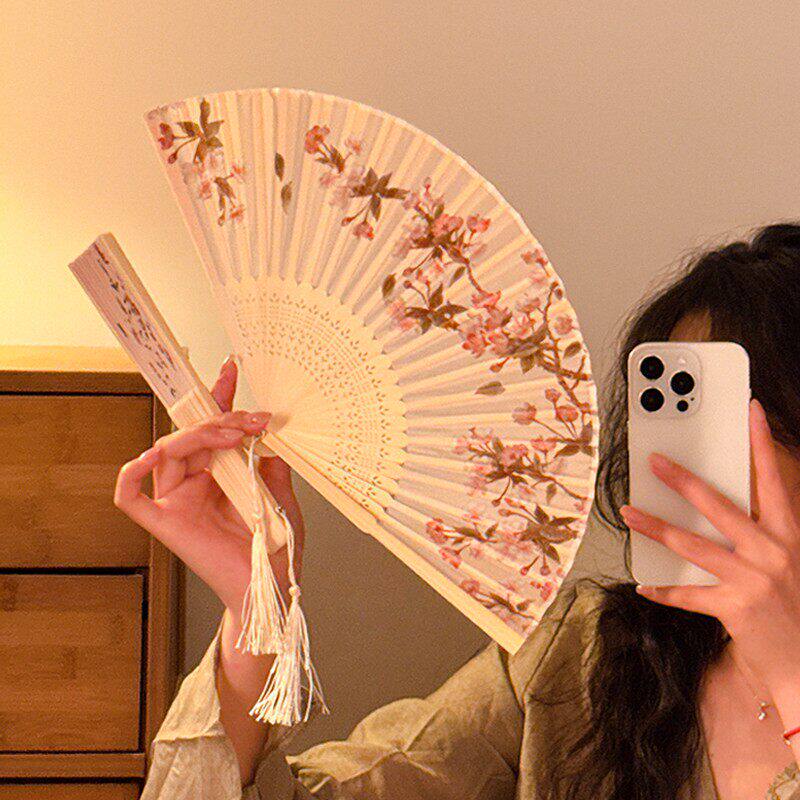 扇子国风新中式折扇夏天汉服旗袍马面裙配饰舞蹈扇随身便携小扇子