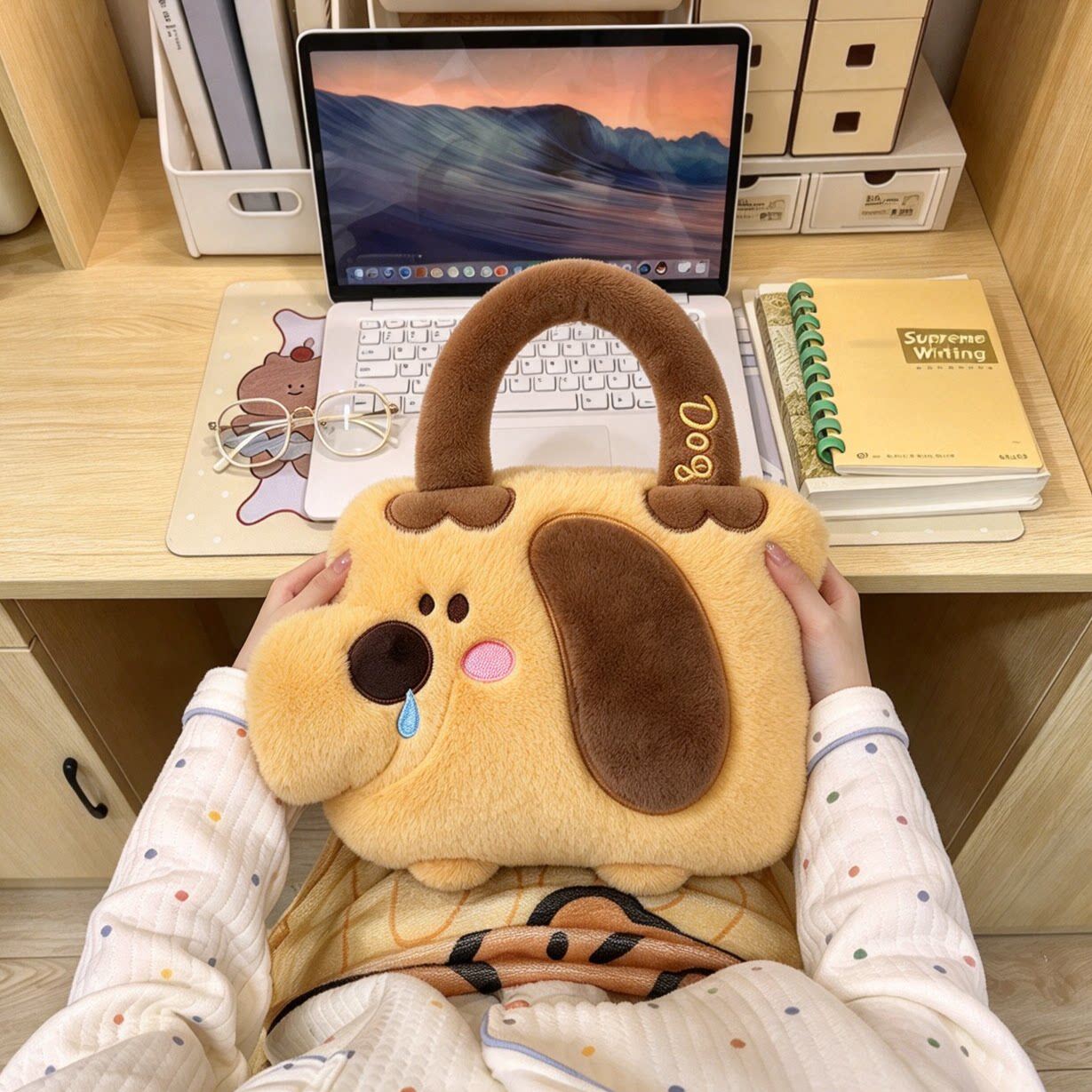 手提小狗热水袋注水暖水袋毛绒可拆洗暖水袋可爱萌系手提暖手宝秋