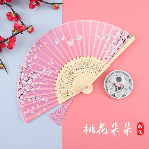 滦达旦戏曲古典舞表演t中国风桃花走纸扇子花古风儿童黑色折扇00