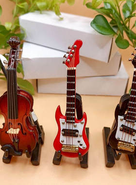 1:12娃娃屋dollhouse迷你乐器模型木制吉他小提琴摆件OB11娃用