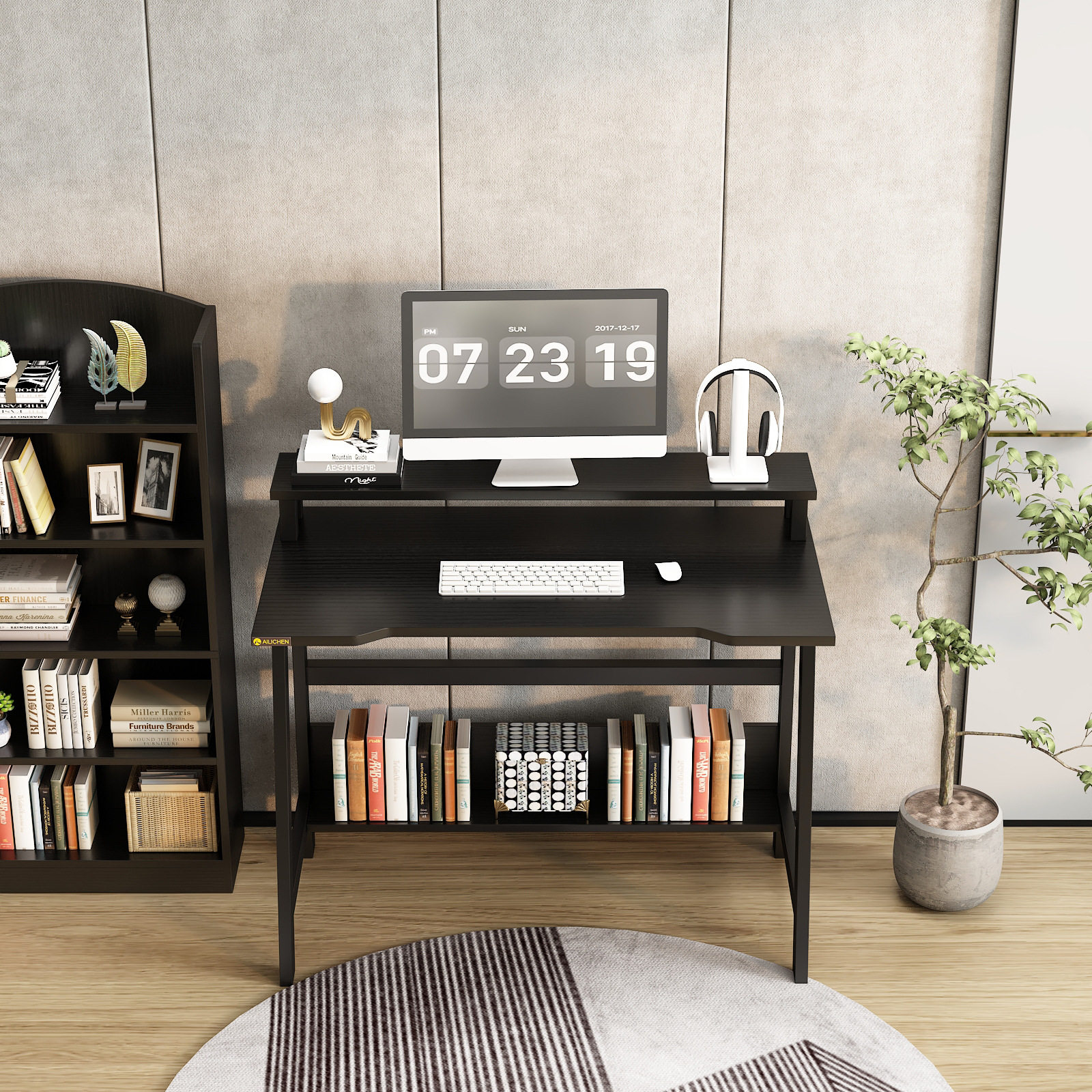 书桌书架一体桌家用台式电脑桌学生学习桌卧室写字桌简约办公桌子