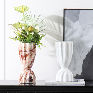 高级感轻奢别墅样板间家居饰品酒店花瓶摆件插花大理石花器