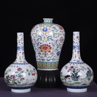 饰品批发 创意花瓶插花装 2024新款 陶瓷摆件粉彩描金缠枝莲新中式