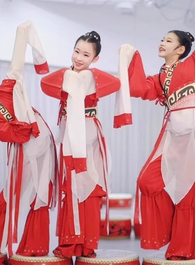 鼓踏飞燕水袖舞蹈服女儿童汉代鼓盘舞中国风飘逸梅花赋表演出服装