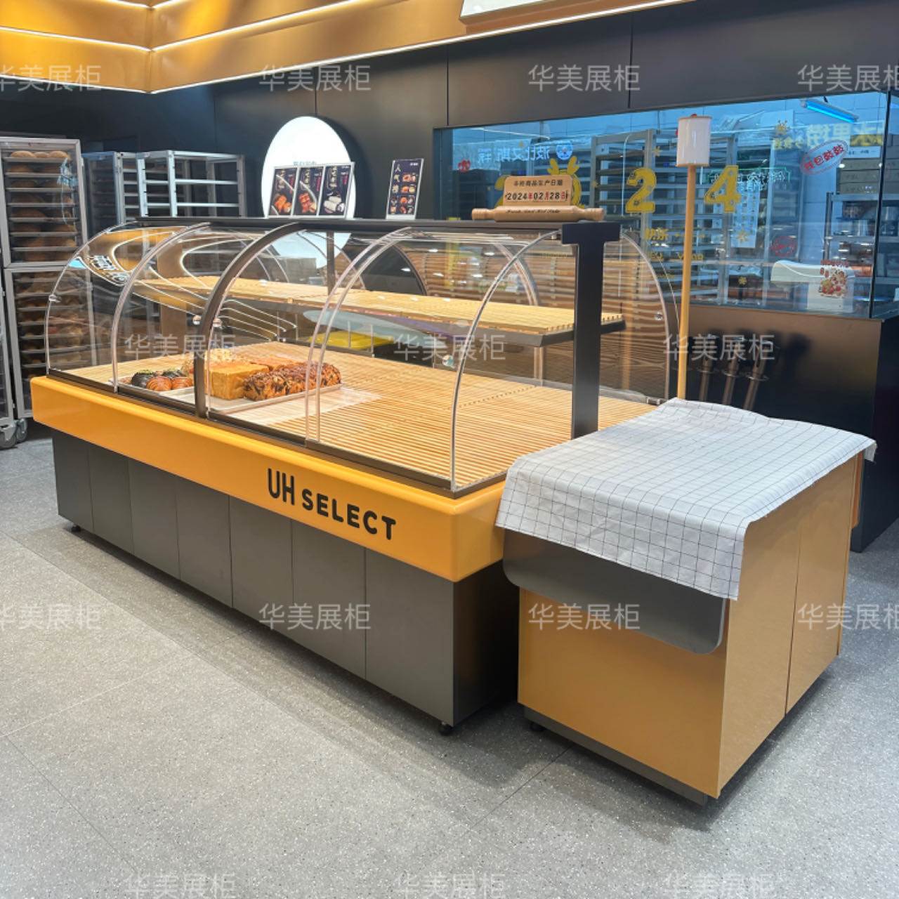 面包柜面包展示柜蛋糕烘焙中岛柜边柜收银台镀钛不锈钢弧形面包架