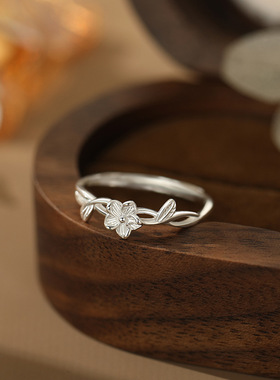 S999足银缠绕花朵戒指甜美简约个性设计感清新精致手饰代发