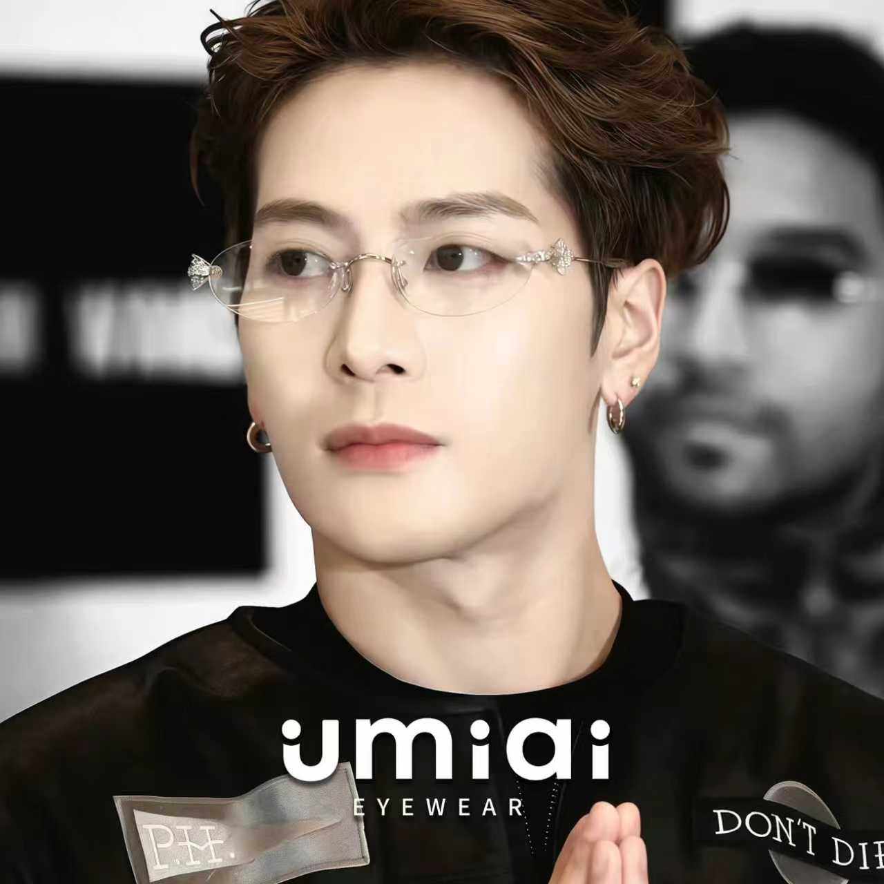 王嘉尔同款无框近视眼镜男款痞帅复古金属椭圆小框镶钻金丝银框女