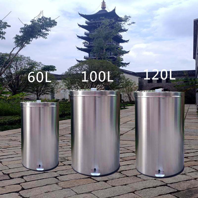 大号垃圾筒60L100升不锈钢圆形脚踏分类垃圾桶公园小区户外卫生桶