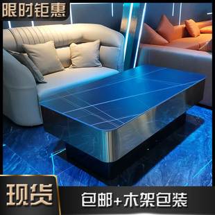 工厂直销 酒吧KTV夜场会所专用不锈钢化玻璃发光岩板现货茶几新款