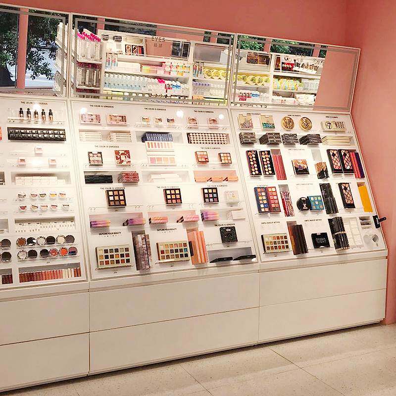 化妆品展示柜带镜子口红展示架带灯美妆店货架调色烤漆彩妆展示柜