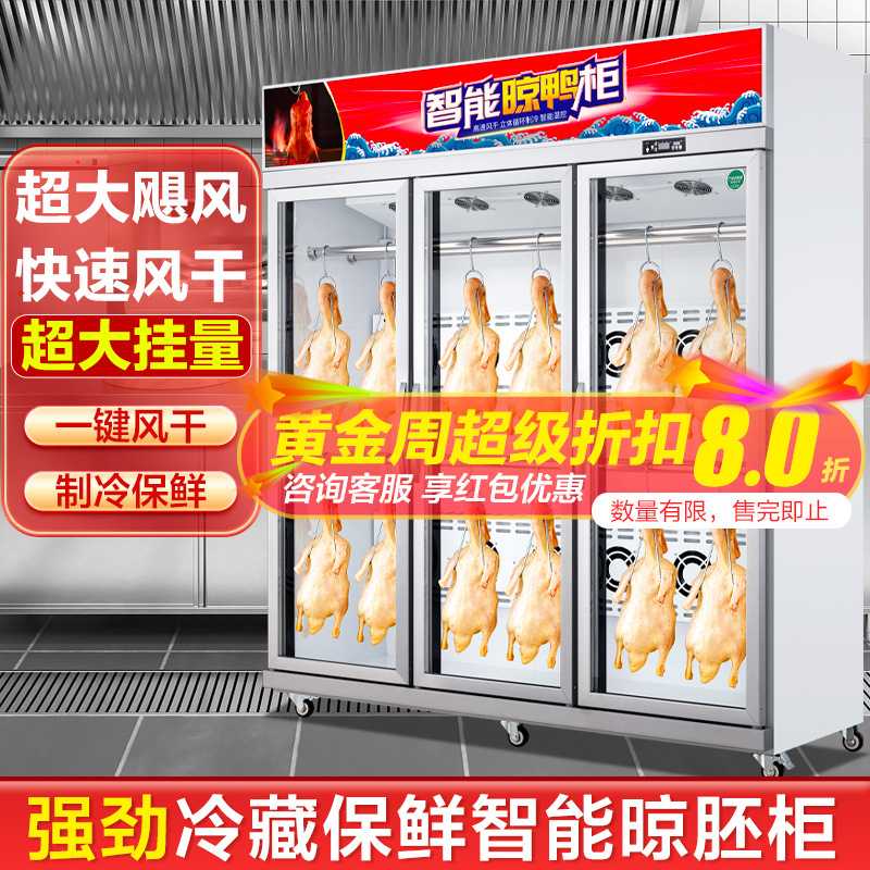 粤越月商用智能晾鸭柜烧鹅烧腊烘干机晾胚凉烤鸭风干柜风冷晾鸭柜