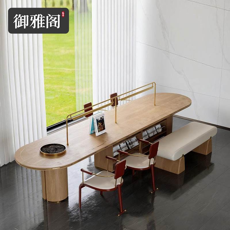 图书馆阅读区实木桌椅轻奢样品屋展示中心架空层大堂休闲手工桌接