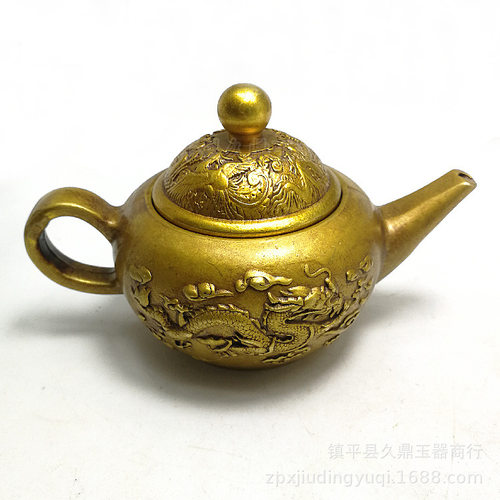 古玩杂项批发 仿古做旧铜器龙凤茶壶批发 仿古铜器家居办公摆件