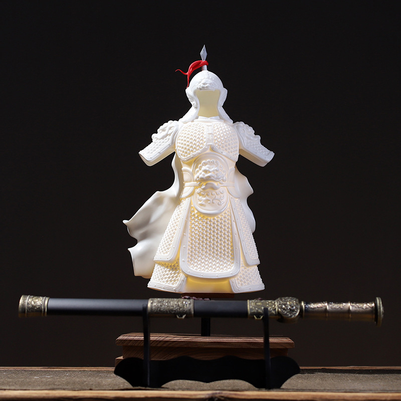 精品陶瓷摆件白瓷将军战甲中式创意客厅玄关软装饰品盔甲桌面摆设