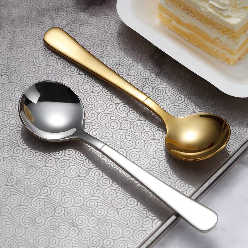 304不锈钢勺子创意家用圆头勺高颜值镀色甜品雪糕圆头勺