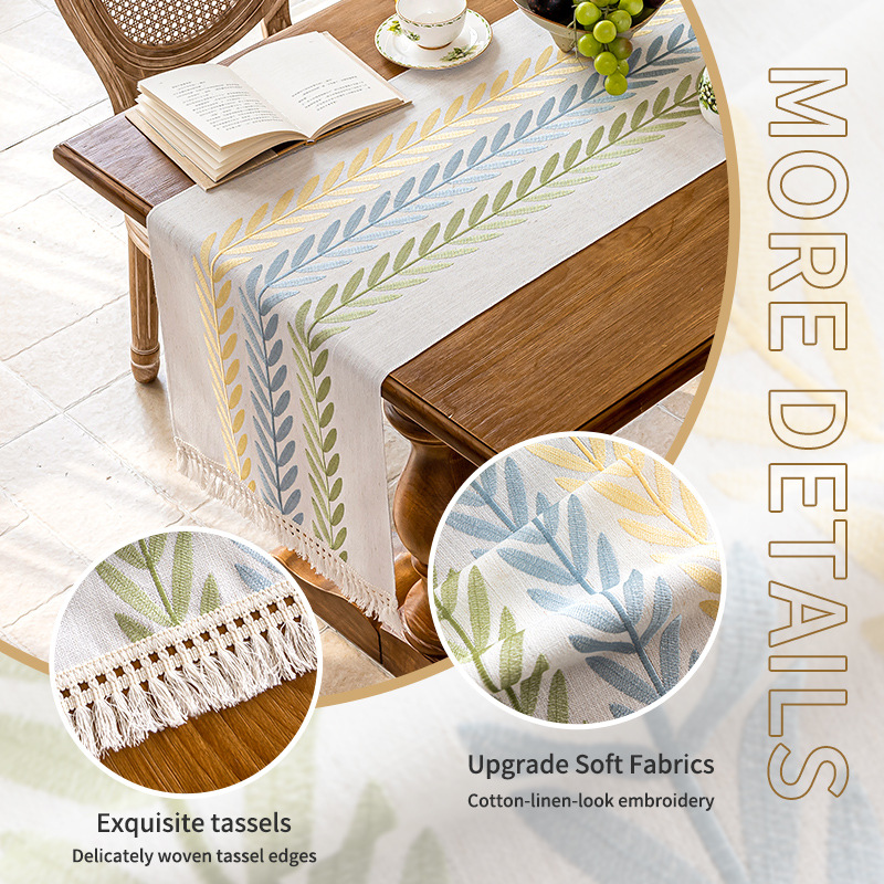 年新款桌布长条布仿棉麻茶几电视柜盖布装饰家用餐桌桌旗叶子田园