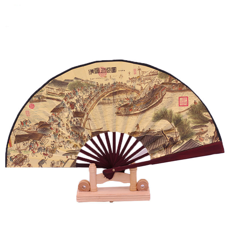 八寸绢扇古典绢布扇男式折扇 竹扇子中舞蹈 工艺礼品扇子