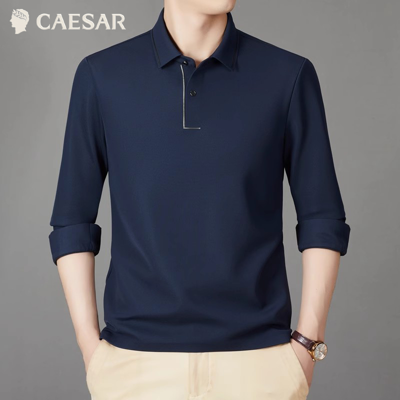 凯撒大帝2025秋季新款百搭男士无痕Polo衫宽松青年商务休闲上衣J