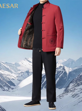 凯撒大帝春秋季新款中国风唐装套装男长袖外套中式中山服两件套