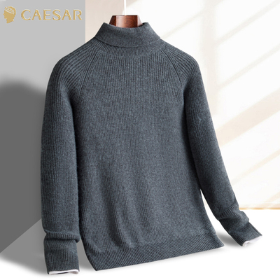 凯撒大帝2025年秋季新款男士纯色翻领长袖中年保暖上衣针织衫男J