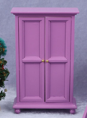 1:12娃娃屋dollhouse迷你家具卧室微场景紫色袖珍衣柜立式柜子