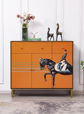至高美轻奢手绘骑士马鞋柜玄关柜橙色酒柜餐边客厅家具装饰柜批发