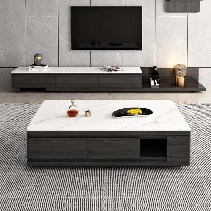意式极简岩板茶几电视柜组合可伸缩轻奢高端客厅爆款中小户型方桌