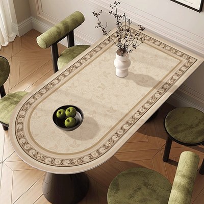 弧形半圆岛台桌布轻奢高级感防水防油防烫椭圆形桌布可擦洗餐桌垫