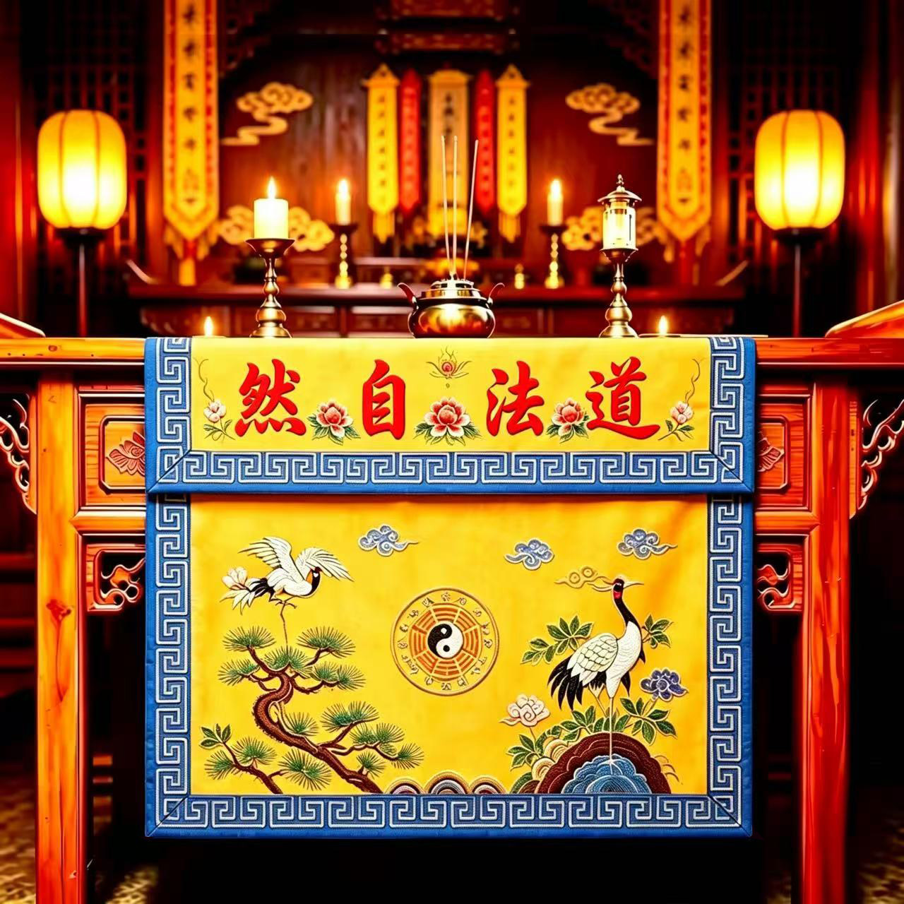 道家龙纹八卦金边刺绣桌裙图片